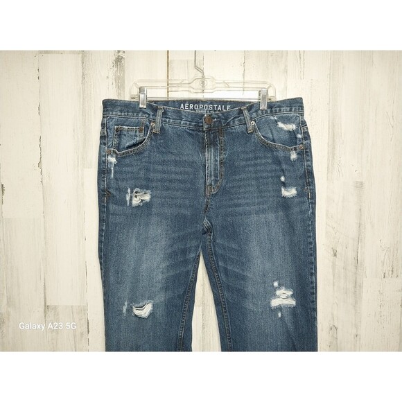 Aeropostale Jeans Men's 36x30 Blue Dark Wash Straight Leg Jeans (38x28) Hemmed - Picture 3 of 7